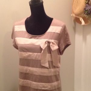 LOFT Beige and Cream Striped Top with Bow